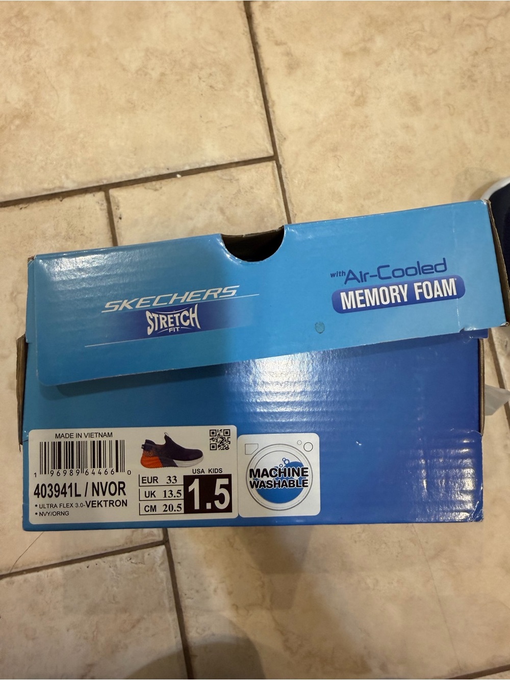Skechers Kids Blue and Navy Shoe Box with Memory Foam Label